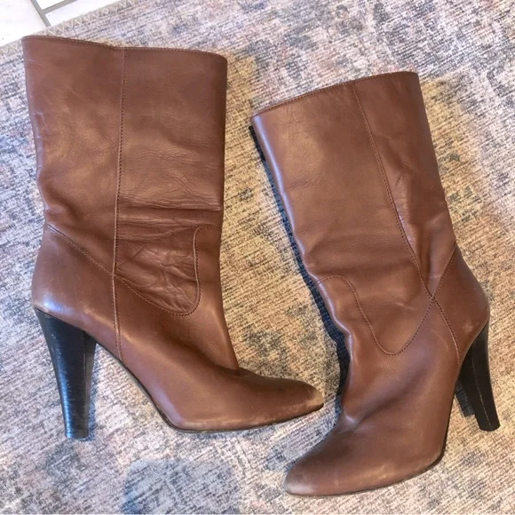 Coach Shoes Coach Leather Mid Calf Heeled Boots With Attached